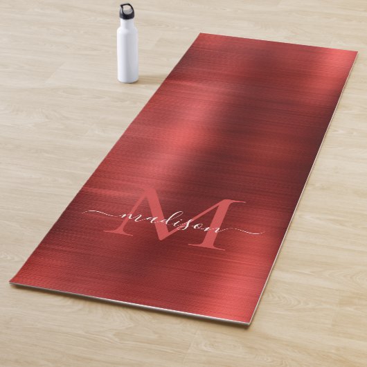 Chic geborsteld metalen bordeauxrood monogram scri yogamat (In situ)
