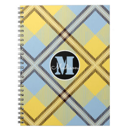 Chic Geel Blauw Geruit Schotse Monogram Script Naa Notitieboek