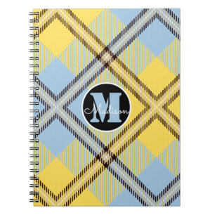 Chic Geel Blauw Geruit Schotse Monogram Script Naa Notitieboek
