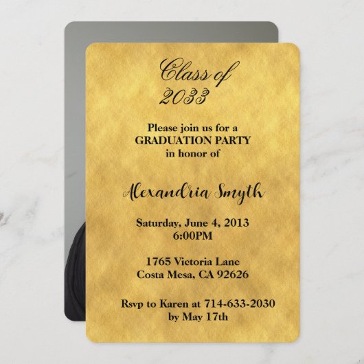 Chic Geel Goud Afstuderen Uw Foto Kaart (Voorkant / Achterkant)