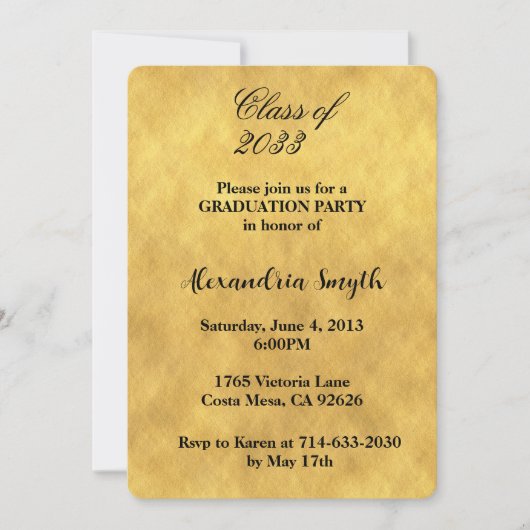 Chic Geel Goud Afstuderen Uw Foto Kaart (Voorkant)