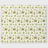 Chic-geel-kerstman met paars cadeaupapier (Vlak)