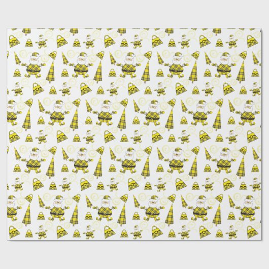 Chic-geel-kerstman met paars cadeaupapier (Vlak)