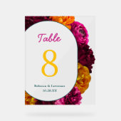 Chic geel roze groen bloemen trouwtafel nummer acryl bord (Voorkant)