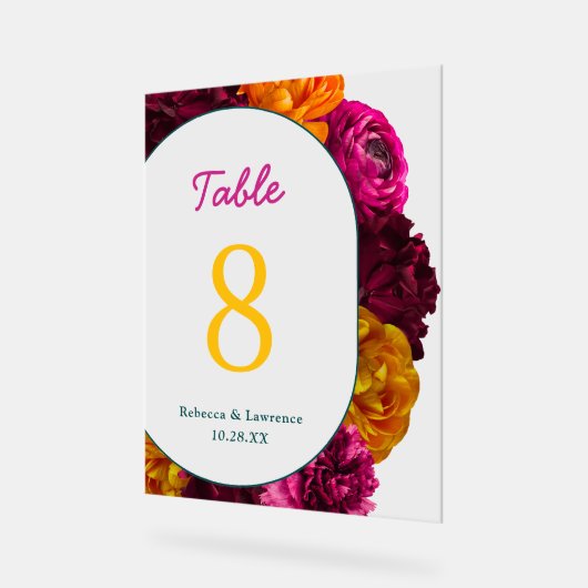 Chic geel roze groen bloemen trouwtafel nummer acryl bord (Hoek)