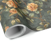 Chic  geel rozen stoffig groen zwart cadeaupapier (Rol Hoek)