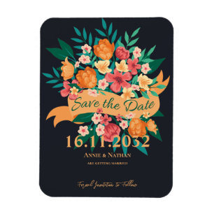 Chic Geel Sinaasappel Bloemen Trouwen Save the Dat Magneet