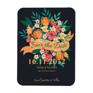 Chic Geel Sinaasappel Bloemen Trouwen Save the Dat Magneet