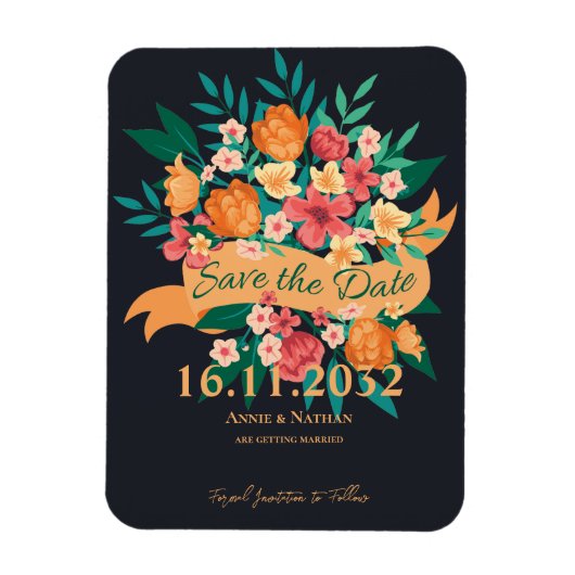 Chic Geel Sinaasappel Bloemen Trouwen Save the Dat Magneet (Verticaal)