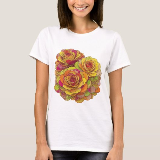 Chic Geel THREE ROSES Maatwerk Design T-shirt (Voorkant)