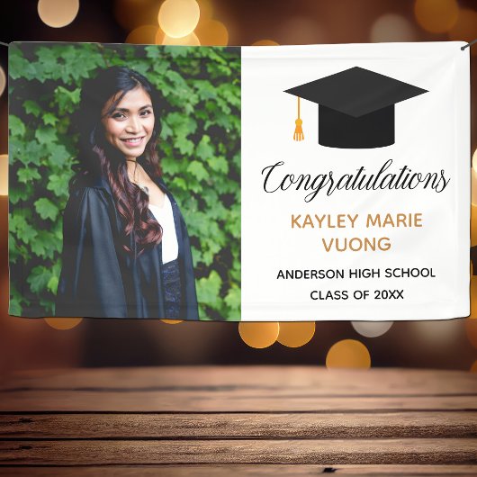 Chic Gefeliciteerd Afstuderen Foto 2025 Partij Spandoek