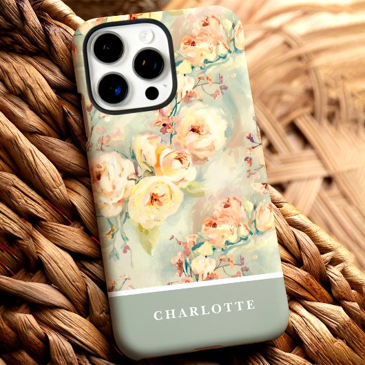 Chic Gele Rozen Aangepaste Naam Bloemig  Case-Mate iPhone Case