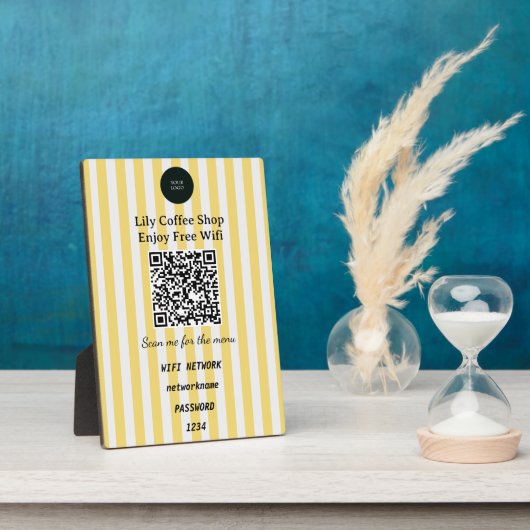 Chic Gele & Witte Strepen QR Code Wifi Fotoplaat (Zijkant)