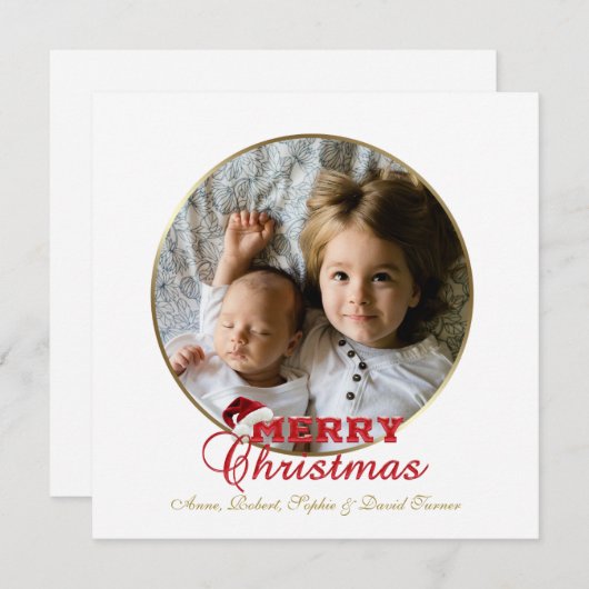 Chic Gelukkig Kerst Script Poinsettia Monogram Kaart (Voorkant / Achterkant)