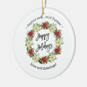 Chic Gelukkig Kerst Script Poinsettia Monogram Keramisch Ornament (Links)