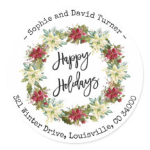 Chic Gelukkig Kerst Script Poinsettia Monogram
