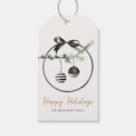 Chic Gelukkig Kerstfeest Zwarte Gouden Kerstbal Cadeaulabel