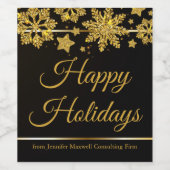 Chic Gelukkige Feestdagen Zwart Goud Sneeuwvlok Cu Wijn Etiket (Enkel label)