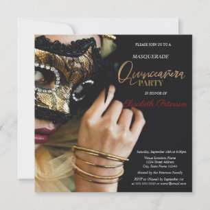 Chic gemaskerd meisje masker Zwart Quinceanera Kaart