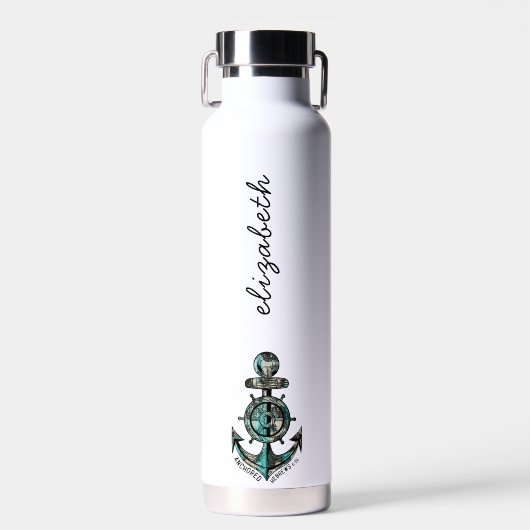 Chic genaamd Black & Blue Religiious Nautical Afbe Waterfles (Voorkant)