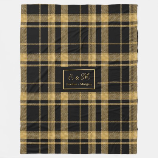 Chic Geometric Black Gold Monogram Blanket Fleece Deken (Voorkant)