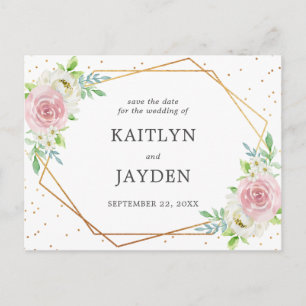 Chic Geometric Gold Foil Floral Save the Date Aankondigingskaart