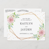 Chic Geometric Gold Foil Floral Save the Date Aankondigingskaart (Voorkant / Achterkant)
