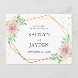 Chic Geometric Gold Foil Floral Save the Date Aankondigingskaart