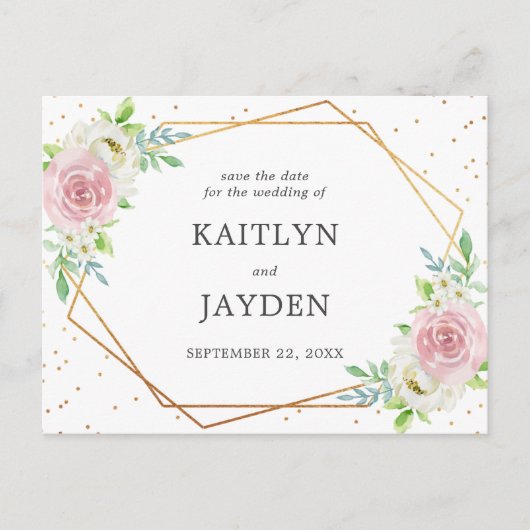 Chic Geometric Gold Foil Floral Save the Date Aankondigingskaart (Voorkant)