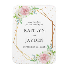 Chic Geometric Gold Foil Floral Save the Date Magneet