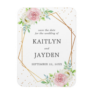 Chic Geometric Gold Foil Floral Save the Date Magneet