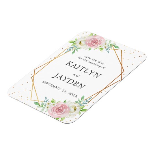 Chic Geometric Gold Foil Floral Save the Date Magneet (Linkerzijde)
