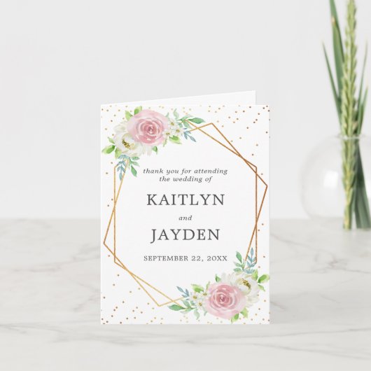 Chic Geometric Gold Foil Floral Wedding Bedankkaart (Voorkant)