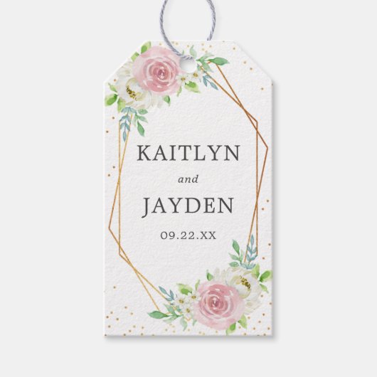 Chic Geometric Gold Foil Floral Wedding Cadeaulabel (Voorkant)
