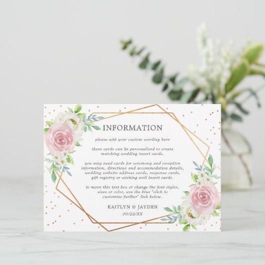 Chic Geometric Gold Foil Floral Wedding Detail Kaart (Staand voorkant)