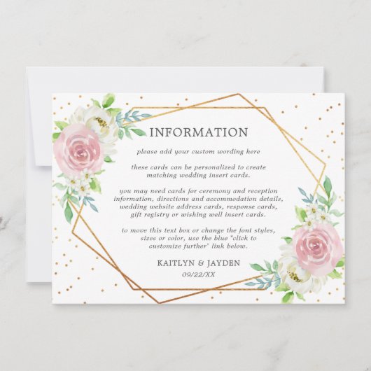 Chic Geometric Gold Foil Floral Wedding Detail Kaart (Voorkant)