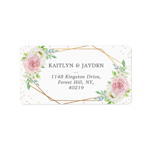 Chic Geometric Gold Foil Floral Wedding Etiket (Voorkant)