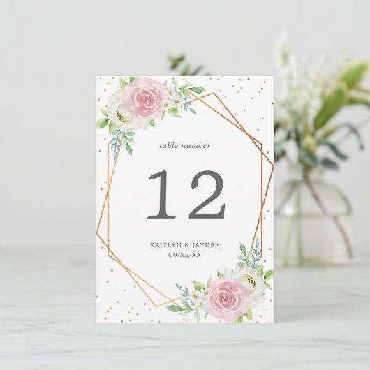 Chic Geometric Gold Foil Floral Wedding Kaart (Staand voorkant)