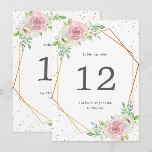 Chic Geometric Gold Foil Floral Wedding Kaart (Voorkant / Achterkant)