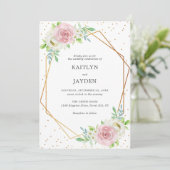 Chic Geometric Gold Foil Floral Wedding Kaart (Staand voorkant)