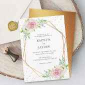 Chic Geometric Gold Foil Floral Wedding Kaart