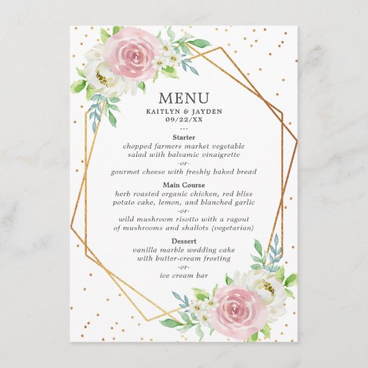 Chic Geometric Gold Foil Floral Wedding Menu (Voorkant)