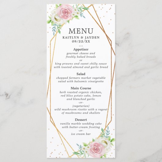 Chic Geometric Gold Foil Floral Wedding Menu (Voorkant)