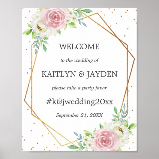 Chic Geometric Gold Foil Floral Wedding Poster (Voorkant)