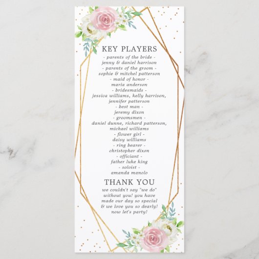 Chic Geometric Gold Foil Floral Wedding Programmakaart (Achterkant)