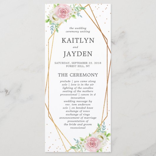 Chic Geometric Gold Foil Floral Wedding Programmakaart (Voorkant)
