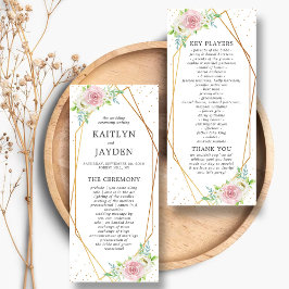 Chic Geometric Gold Foil Floral Wedding Programmakaart