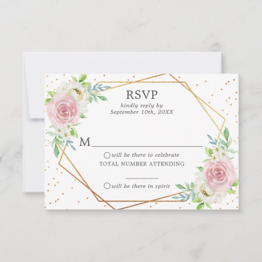 Chic Geometric Gold Foil Floral Wedding RSVP Kaart (Voorkant)