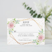 Chic Geometric Gold Foil Floral Wedding RSVP Kaart (Staand voorkant)