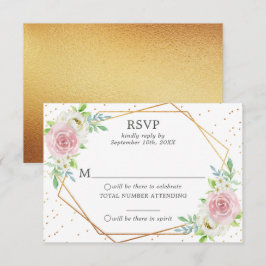 Chic Geometric Gold Foil Floral Wedding RSVP Kaart